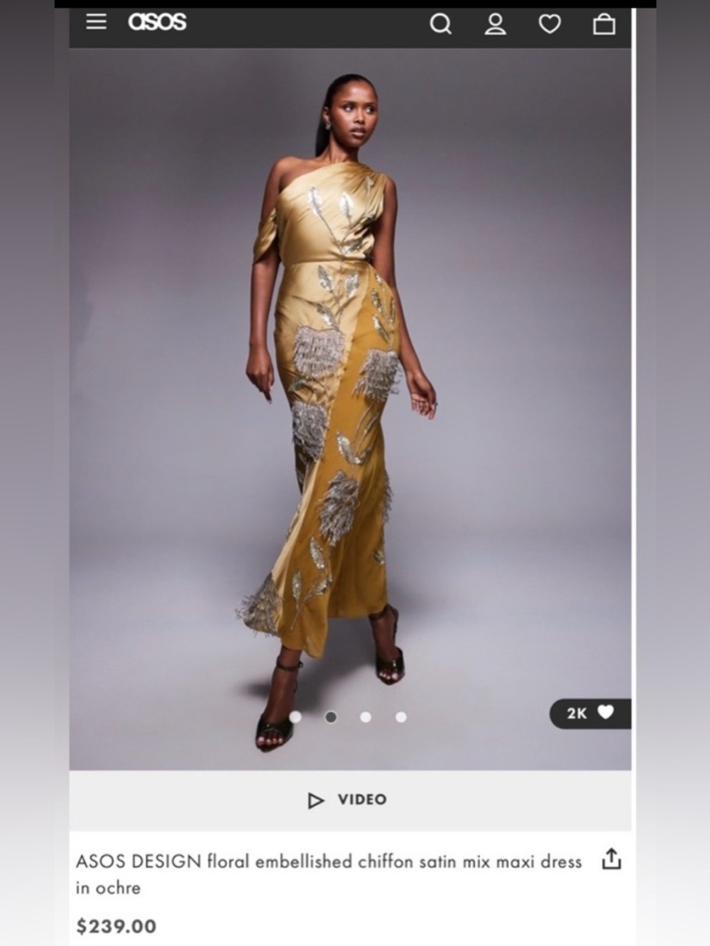 ASOS Gold Satin Maxi Dress with Silver Floral Embellishments - Picture 3 of 4